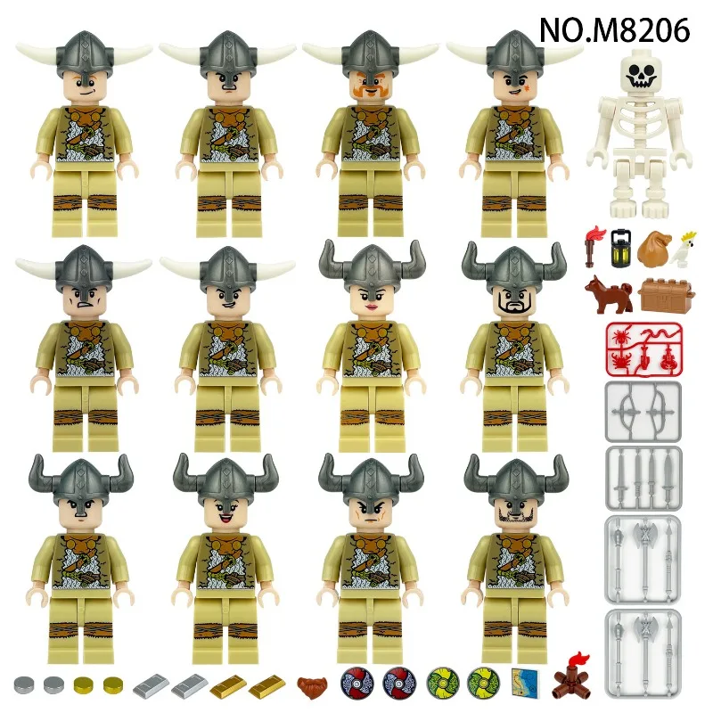 

Jiemao 60 Viking 8206 medieval assembly children's small particles building block children's toys weapons skeleton man