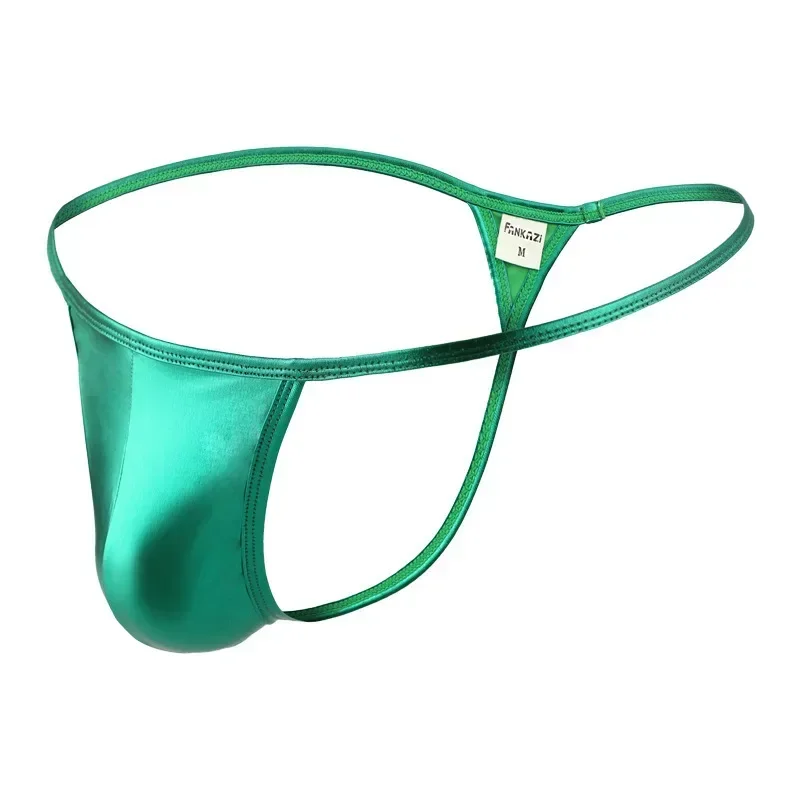 Men's Shiny Satin G-String Sexy Low Rise Thong Ice Silk U-Convex Pouch T-Back Underwear Gays Erotic Open Buttocks String Panties