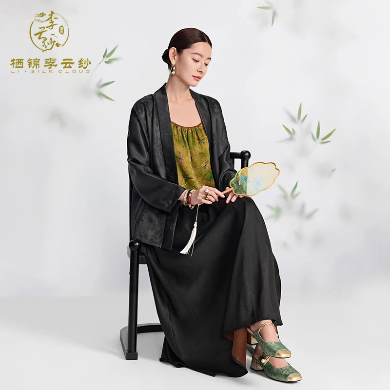 LI SILK CLOUD Xiangyunsha Silk- Authentic Traditional Craft，Elegant Midi Length Half Skirt