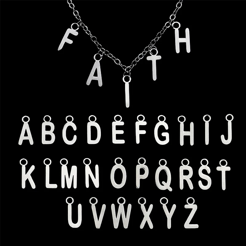 

5pcs Silver Stainless Steel A-Z 26 Letter Pendant Charm for Jewelry Making DIY Necklace Bracelets Earrings Component Wholesale