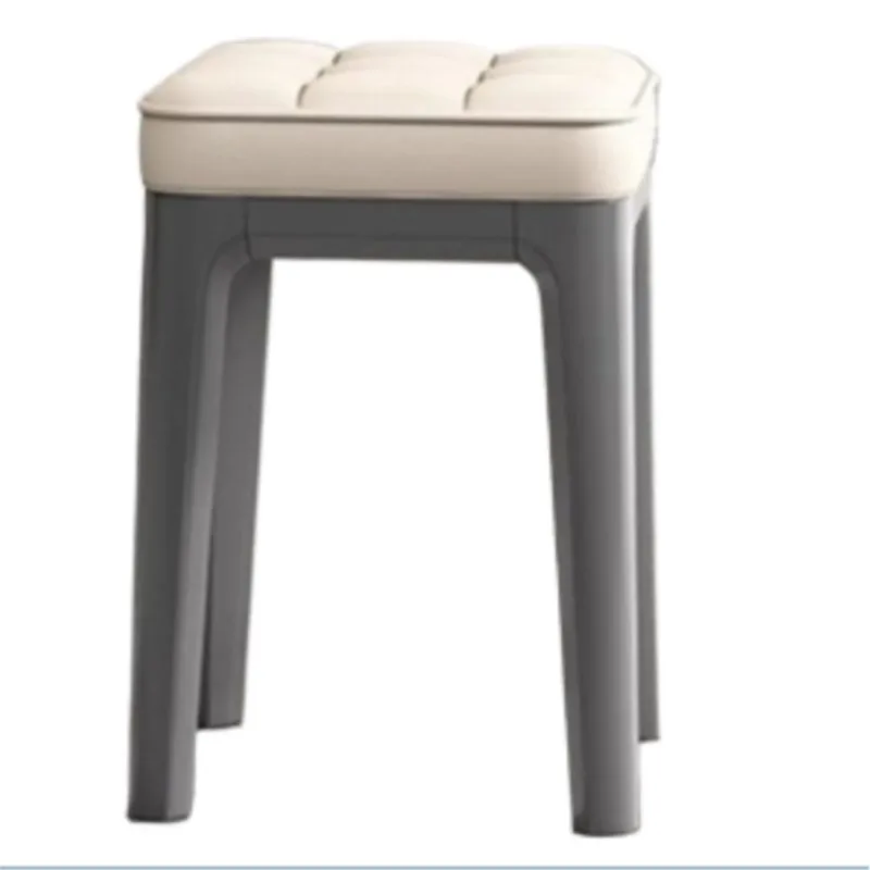 Light Luxury Solid Wood Leather High Stool Household Modern Dressing Table Stool Soft Package Simple Small Square Stool Bedroom image 5
