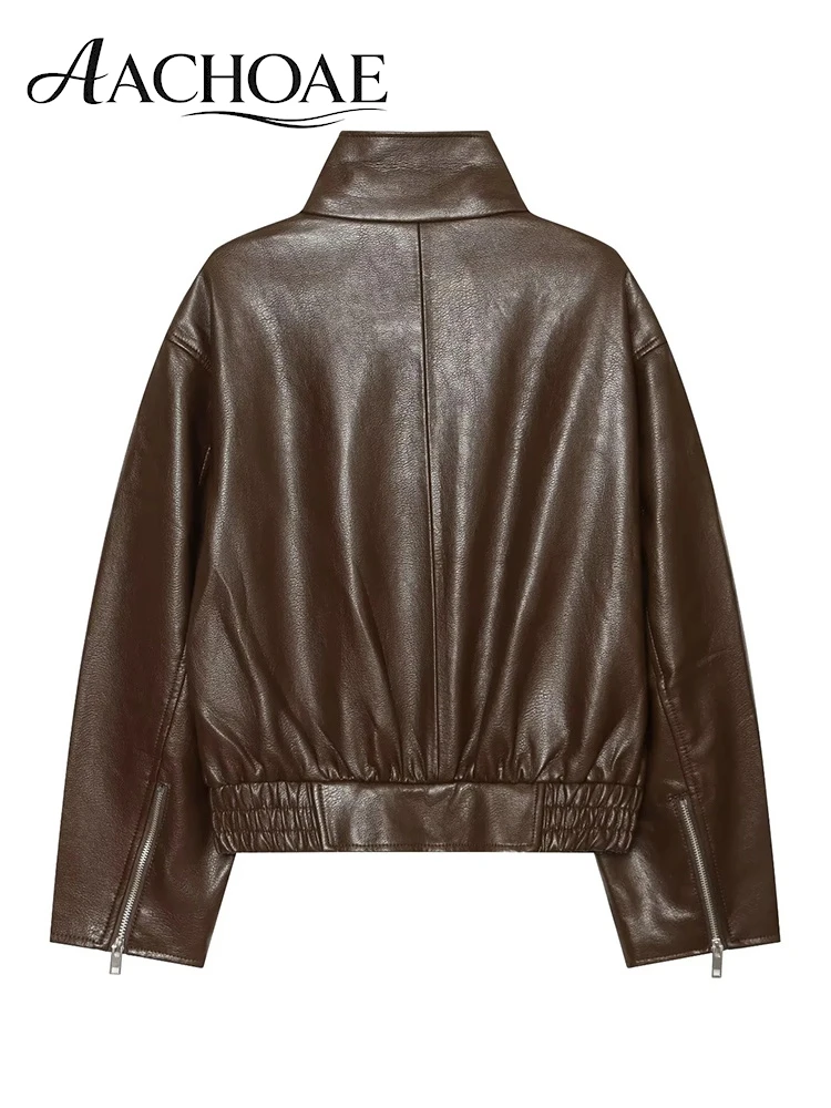 AACHOAE Women's Oversized Faux Leather Moto Jacket Asymmetrical Zip PU Leather Biker Jacket Casual Vintage Streetwear Outerwear