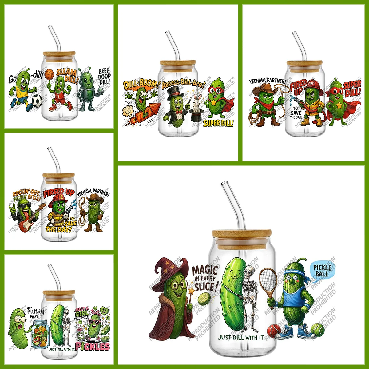 

Виниловые наклейки Pickles Quote UV DTF для стаканов 16 унций, водонепроницаемые 3D-стикеры для кружек, холодный трансфер
