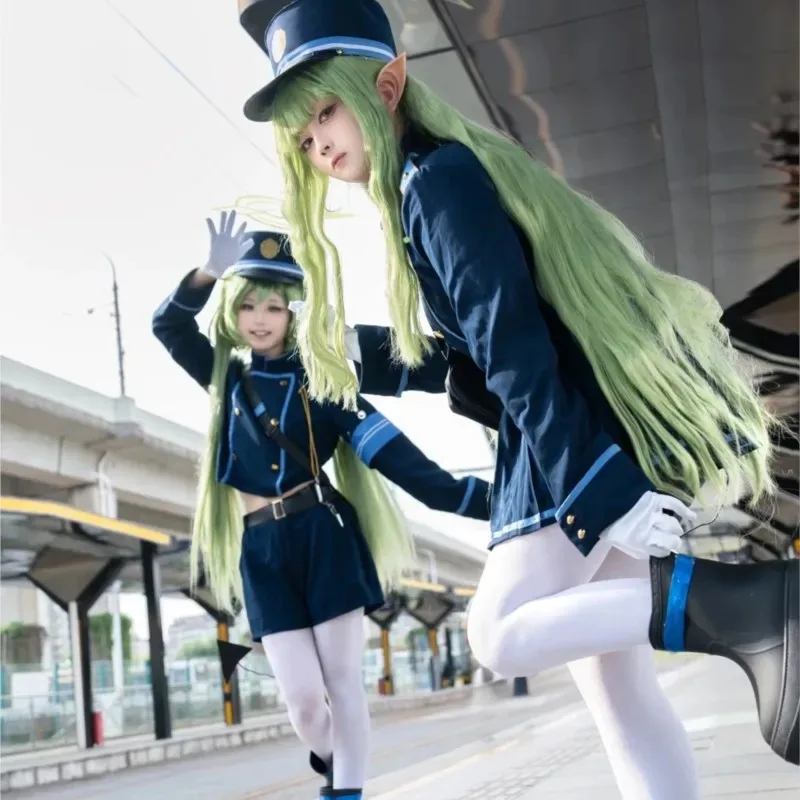

Game Blue Archive Railway Academy New Student Lovely Uniform Cosplay Costume Halo Wig Hat Women Halloween Carnival Role Play