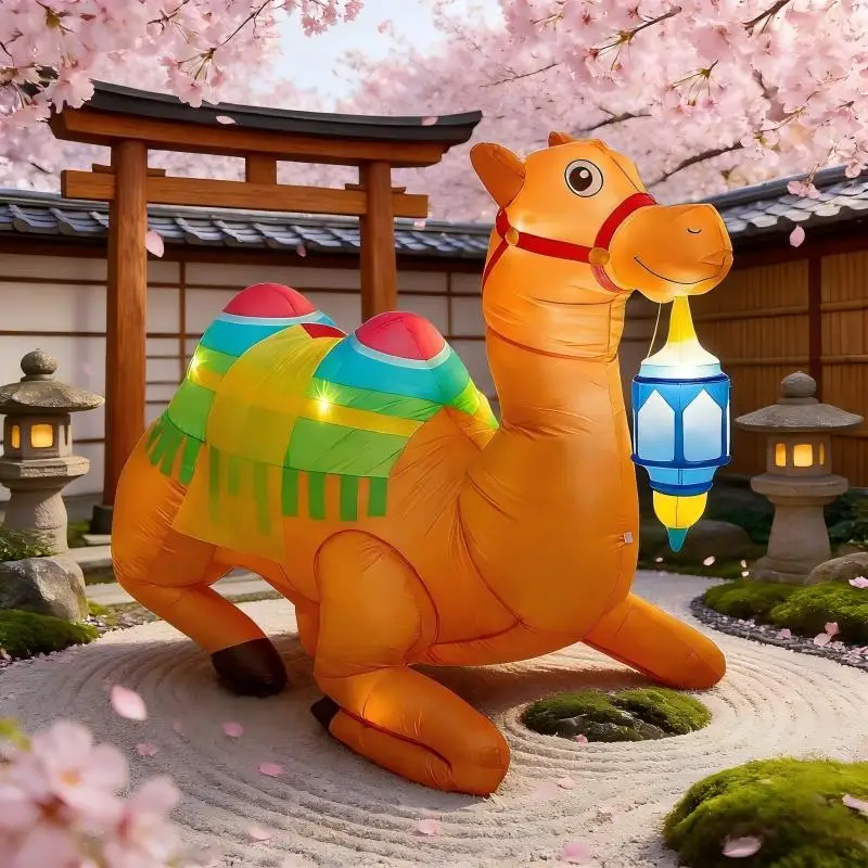 1.8M/6FT Ramadan Colorful Pattern Inflatable Camel Decor LED Lights Lantern Islamic Holiday Supplies Ramadan Inflatable For Yard