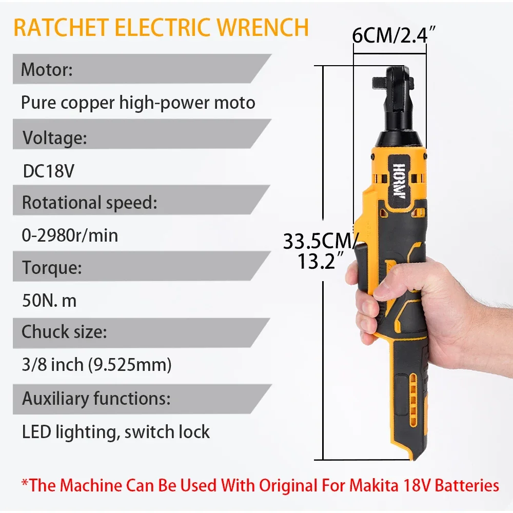 Cordless Electric Ratchet Wrench 50N.m 3/8 Inch Angle Drill Screwdriver Removal Screw Nut Car Repair Tool For Makita 18V Battery