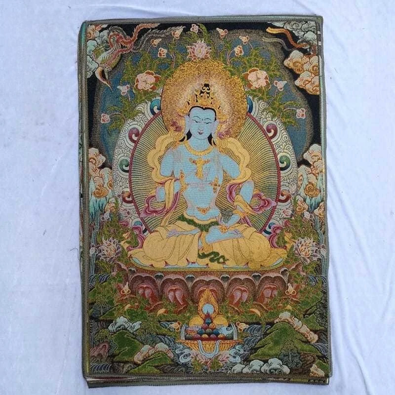 Tibet Tibetan Cloth Silk Meditation lotus guanyin buddha Thangka Tangka Embroidery Painting Embroidery Hanging Pictures