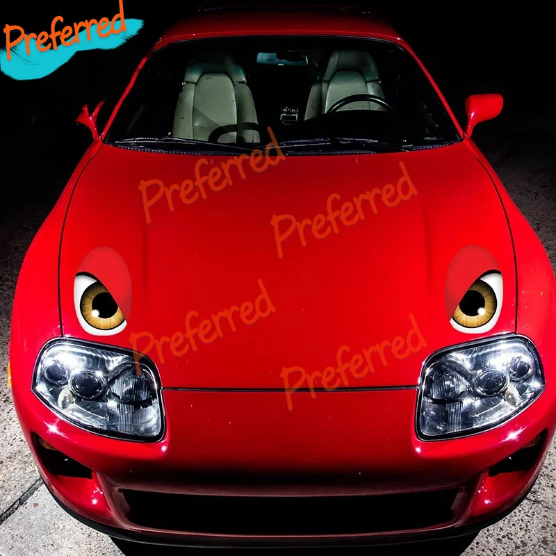 

Cartoon Cute Big Eyes Various Colors Car Sticker Decal Mini Cooper Car Headlight Accessories Bumper Helmet Trunk Mazda Stickers