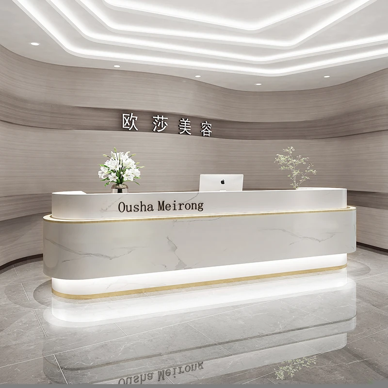 Luxury Podium Front Desk Restaurant Spa Banco Accessories Counter Reception Desk Customizable Bureau Meuble Luxury Furniture