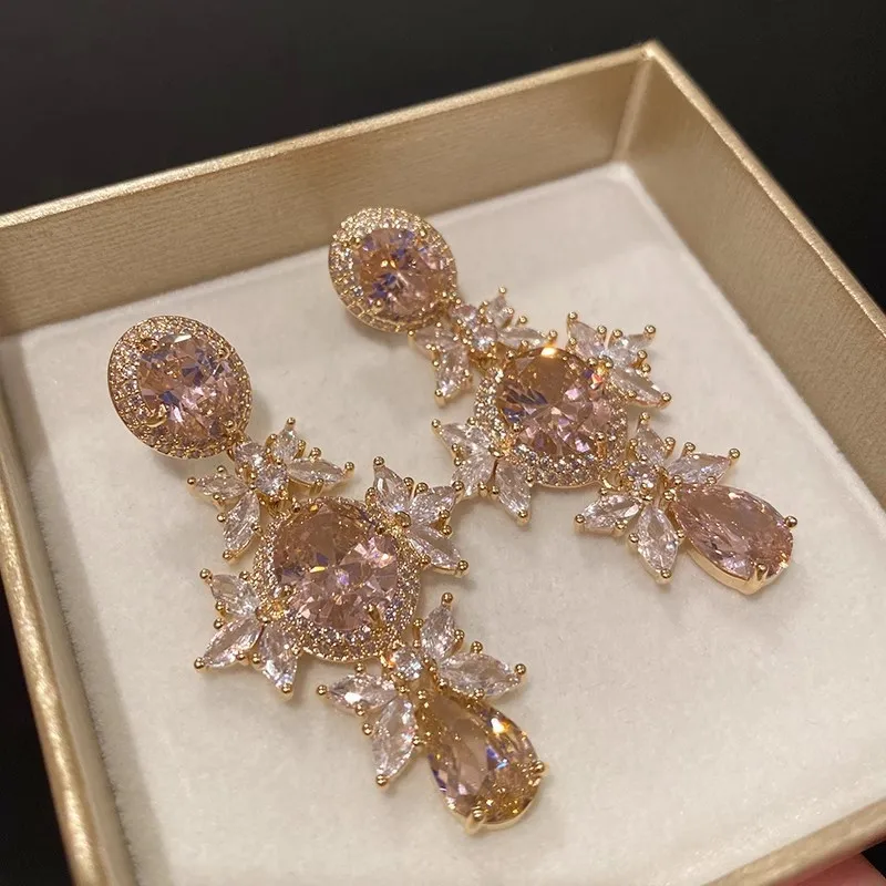 Fashion New Style Flower Drop Zircon Luxury Temperament Earrings