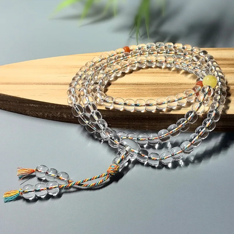 White Old 108 Beads Multi-Circle Bracelet Unisex Handheld Necklace Retro Ethnic Style