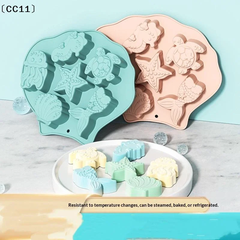 Ocean Fondant Silicone Mold Shells Mermaid Tail Seahorse Starfish Chocolate Mold Suitable For Mermaid Theme Cake Tool〔CC11〕