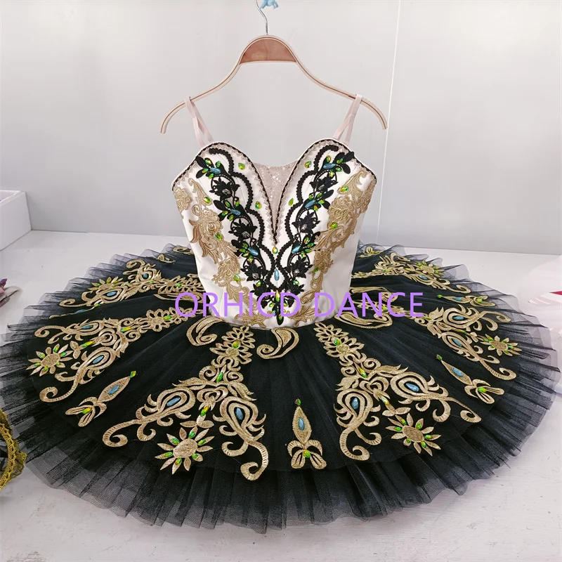 Professional High Quality 12 Layers Custom Size Girls Adult Theatre Performance Wear Straight Plate Black Ballet Tutu Costumes