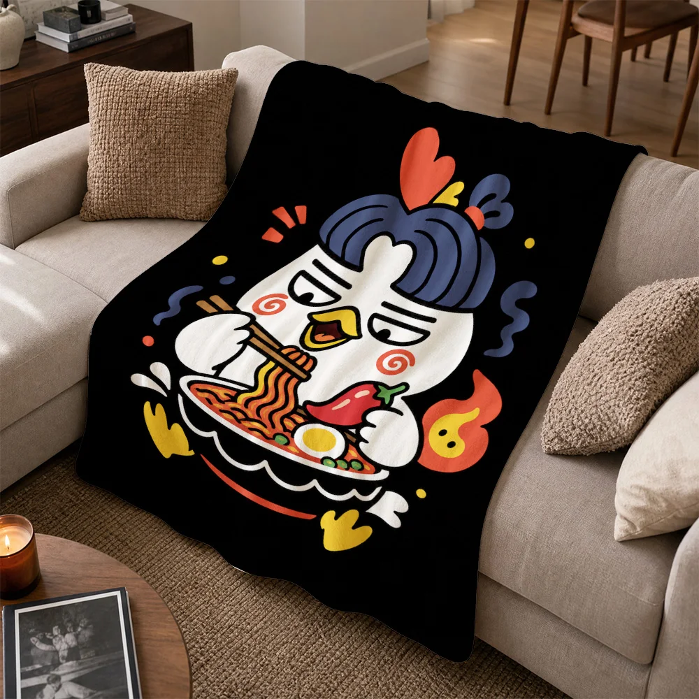 Cute Cartoon Food Lover Throw Blanket for Sofa Couch Seating Area Decoration Kawaii Cozy Kitchen Dinner Theme Gift Blanket Decor