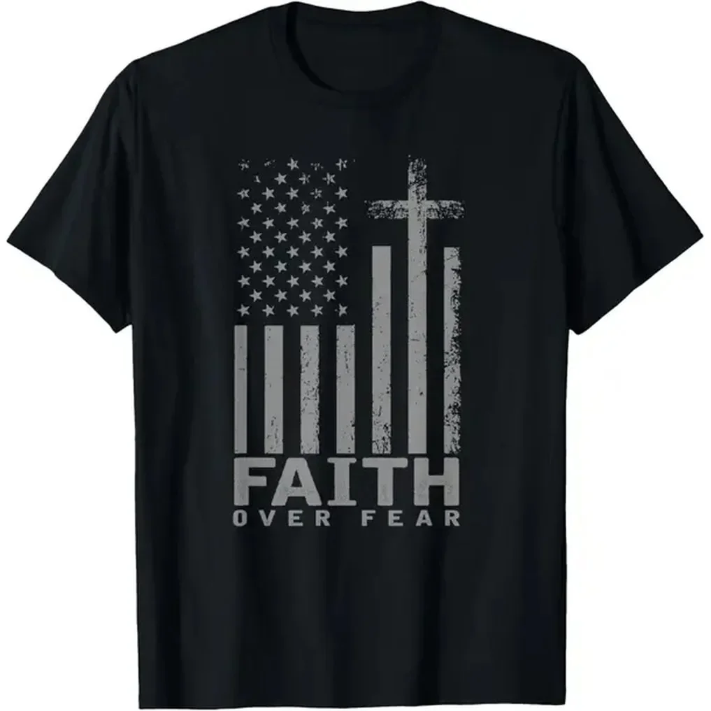America Pride US Flag Faith Over Fear Prayer T-Shirt