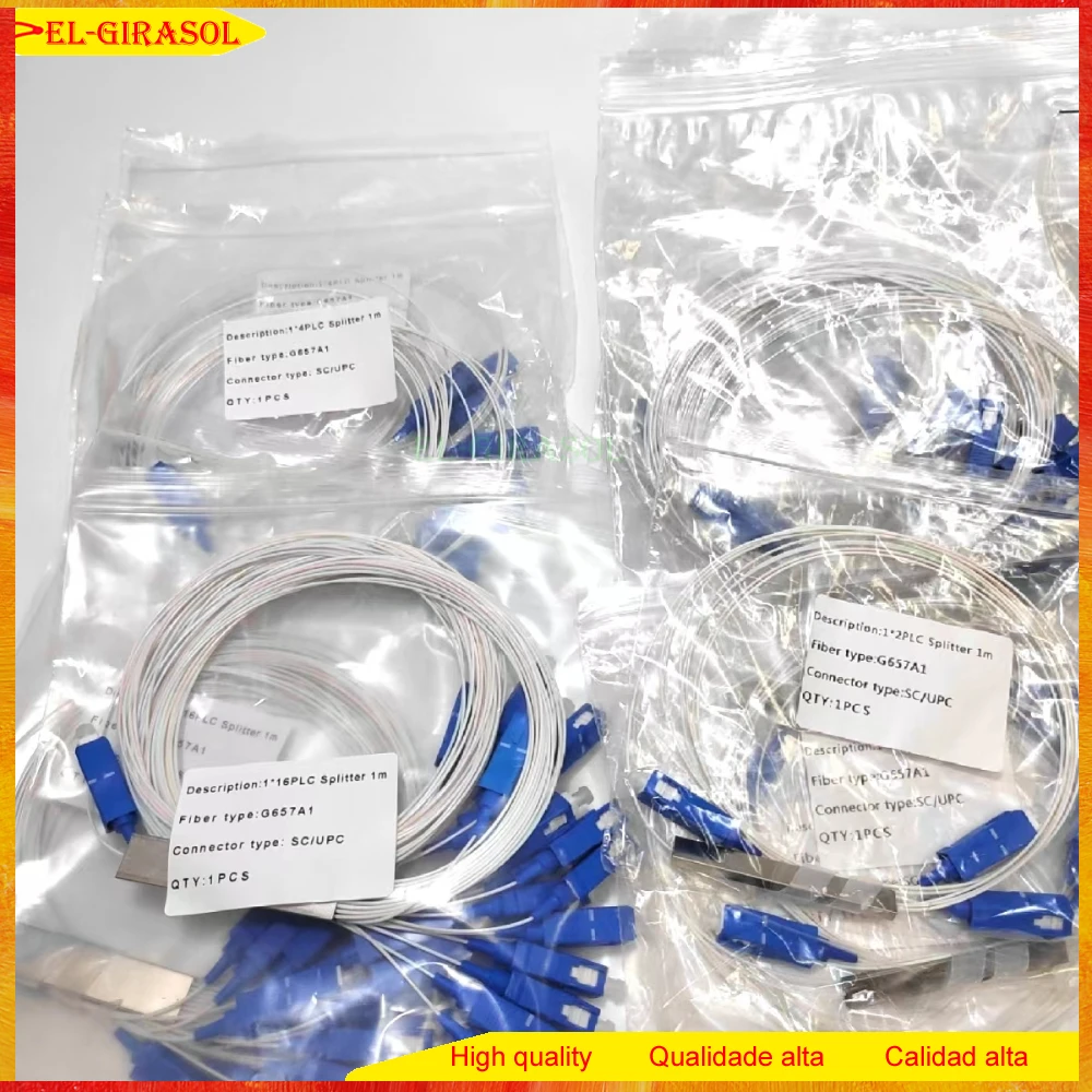 

10 PCS/Lot 1*2/4/8/16 PLC Splitter SC/UPC SM Single Mode 0.9mm G657A1 LSZH PVC 1m FTTH Fiber Optic Splitter Free shipping fibra