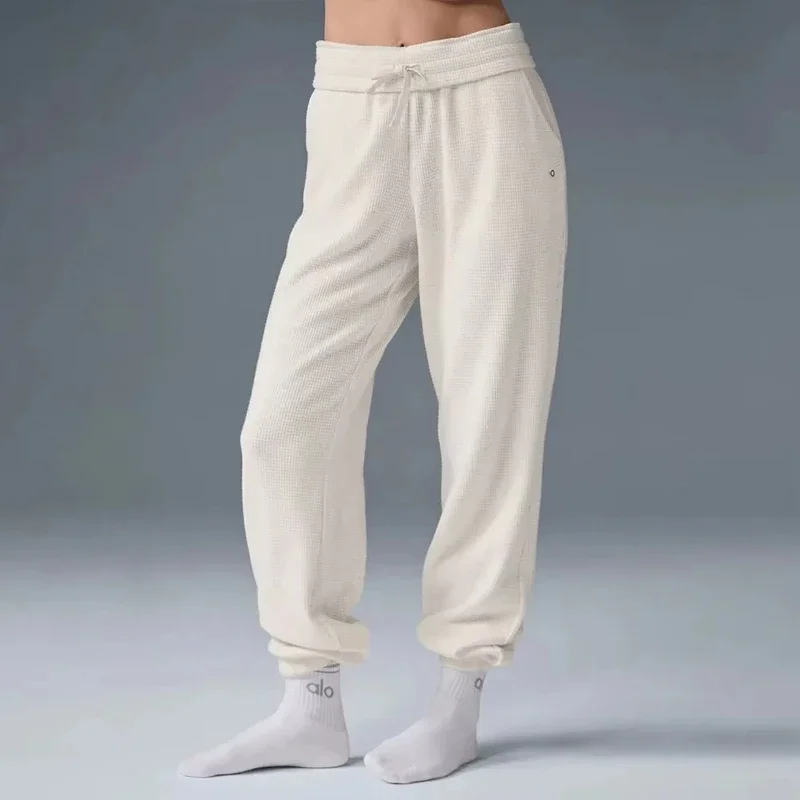 AL 2024 Yoga Weekend Escape Jogger Set Waffle Weekend Escape Cuello simulado Manga larga Color sólido Camisa de moda casual