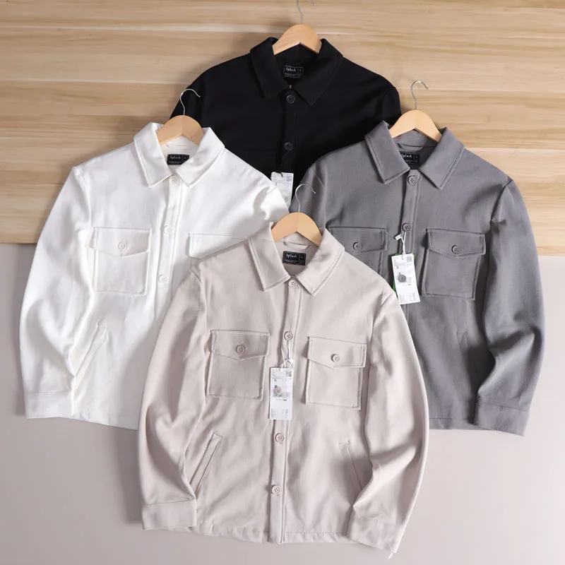 

Новый американский трикотаж из чистого хлопка, эластичный, удобный, дышащий, с несколькими карманами, рабочая одежда, мужская весенняя куртка с воротником...