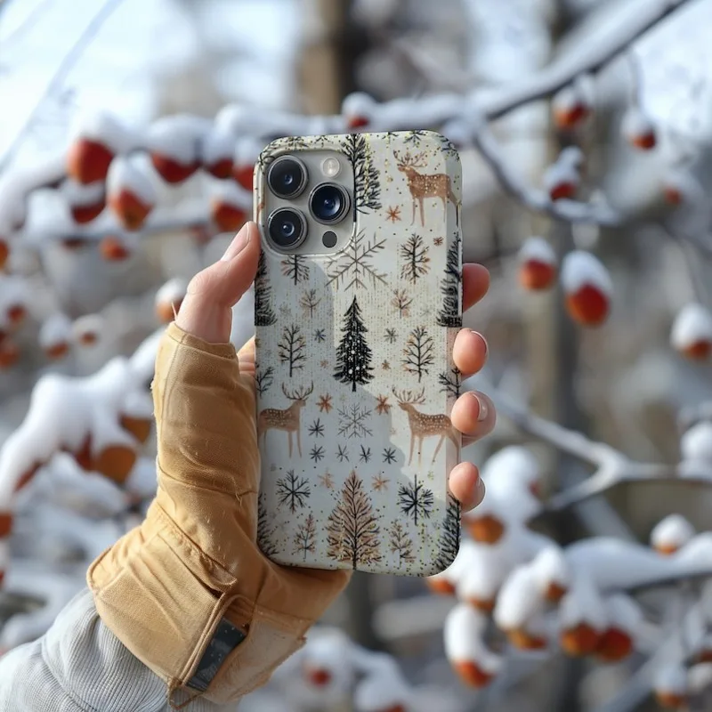 Fair Isle Christmas Reindeer Trees Phone Case For IPHONE 16 15PRO MAX 14 13 12 11 Acrylic TPU Two in one magnetic Phone Cases