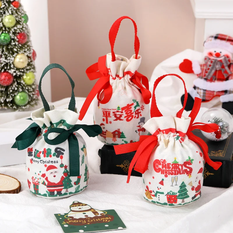 คริสต์มาสผ้าใบ Apple Tote กระเป๋า Christmas Eve บรรจุภัณฑ์ของขวัญกระเป๋ากระเป๋าสตางค์ Candy กระเป๋าถือ Xmas Party Supplies