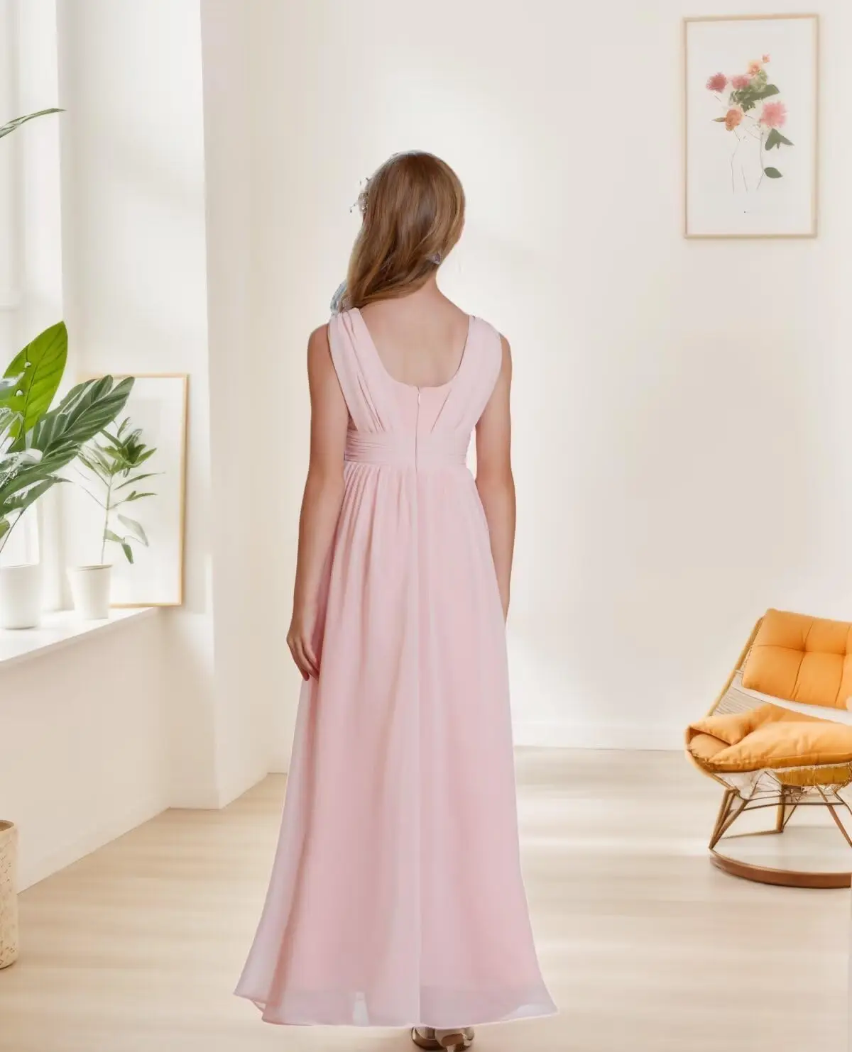 Vestidos de niña de flores de gasa Vestido largo fluido sin mangas formal de una línea para vestido de dama de honor junior de boda para niños