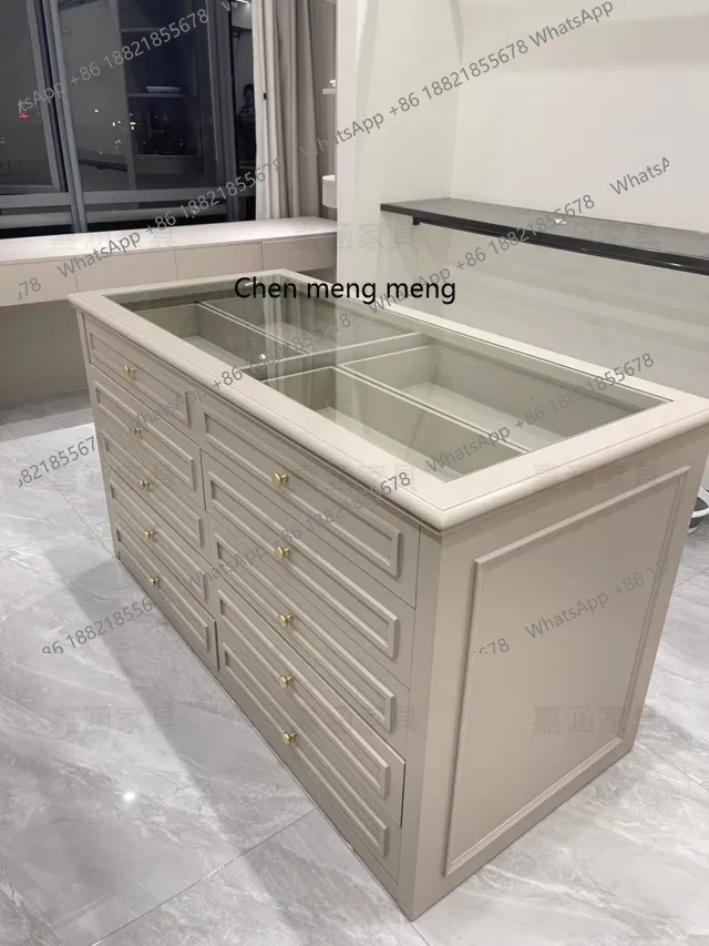

Cloakroom Jewelry Cabinet Solid Wood Bucket Cabinet Island Platform Double-sided Jewelry Customized Display Cabinet