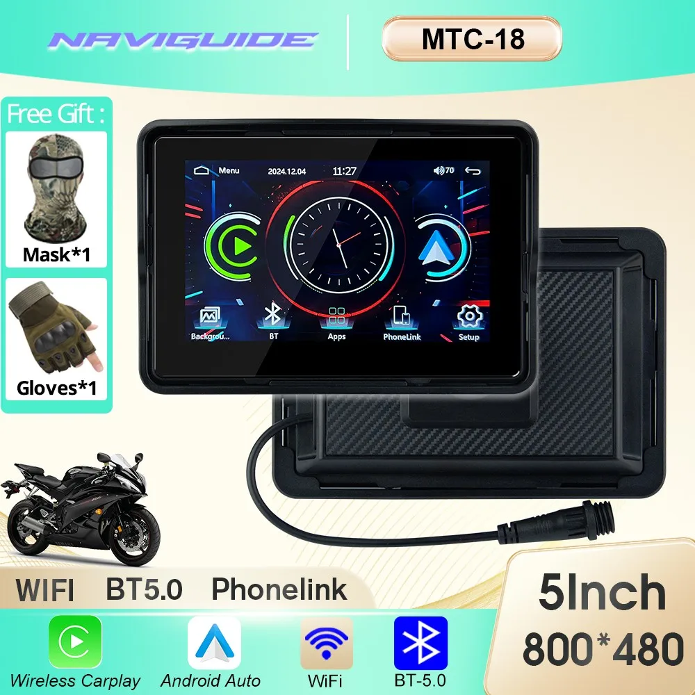 

NAVIGUIDE 5 inch 800*480 MTC-18 Carplay Display Screen Portable Motorcycle Android Auto BT WIFI IP67 MOTO Navigation Speed