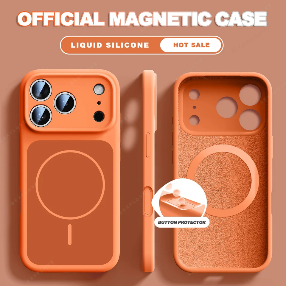 Offizielle Flüssigsilikon-Magnet-Handyhülle für iPhone 17 Air 14 15 16 Plus 17 16 13 Pro Max für MagSafe Stoßfeste Weiche Schutzhülle