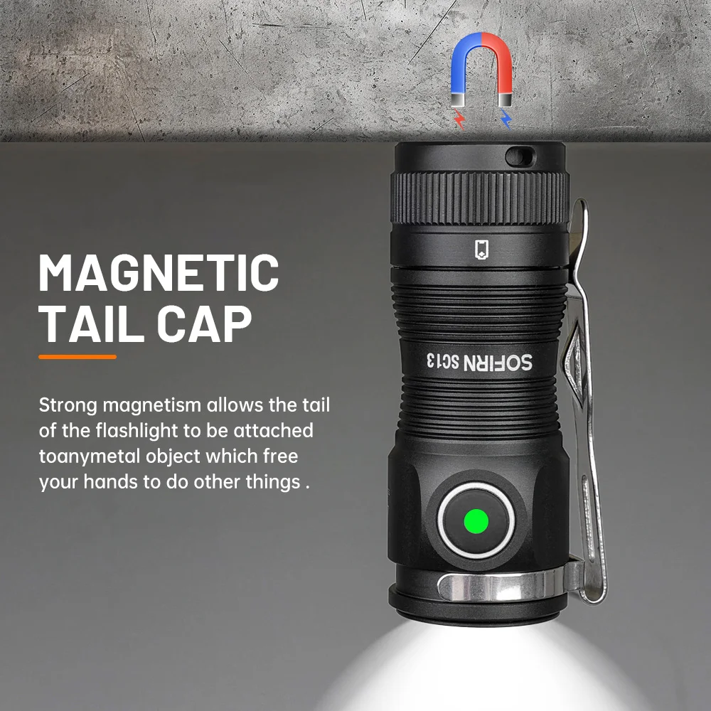 Sofirn SC13 519A 5000K Mini Powerful Led Light LED 1100lm 18350 Rechargeable Flashlight High CRI Torch Lamp with Magnetic