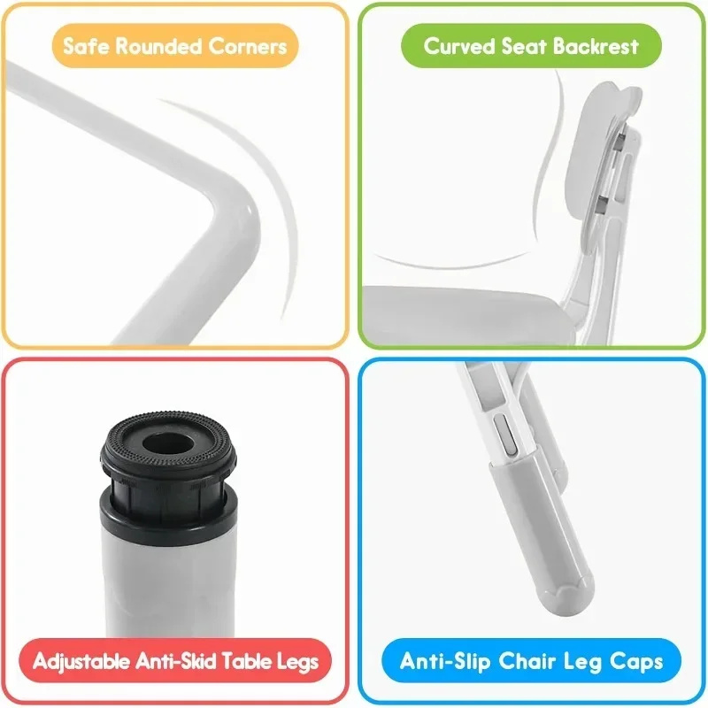 Kids Table & Chair Set with Adjustable Toddler-Safe Non-Slip Legs, Activity & Graffiti-Proof Desktop Ages 3-12