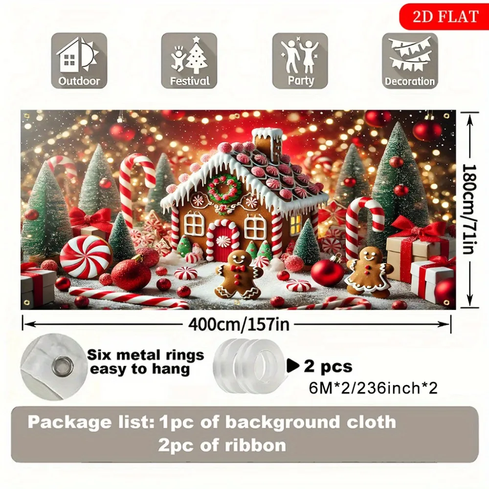 1pc supergrote peperkoekhuisachtergrond - feestdecoratie, binnen/buiten Kerstmis, bruiloft, verjaardag