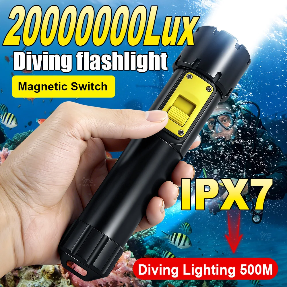 

20000000LM Powerful XHP360 Diving Flashlight IPX7 Underwater Lamp Professional Scuba Diving Torch for Scuba Diving Snorkeling