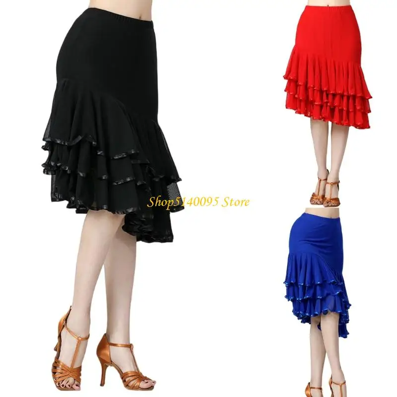 DXAE Thanh Lịch Khiêu Vũ Váy Lưới Dài Xoay Không Đều Váy Khiêu Vũ Khiêu Vũ