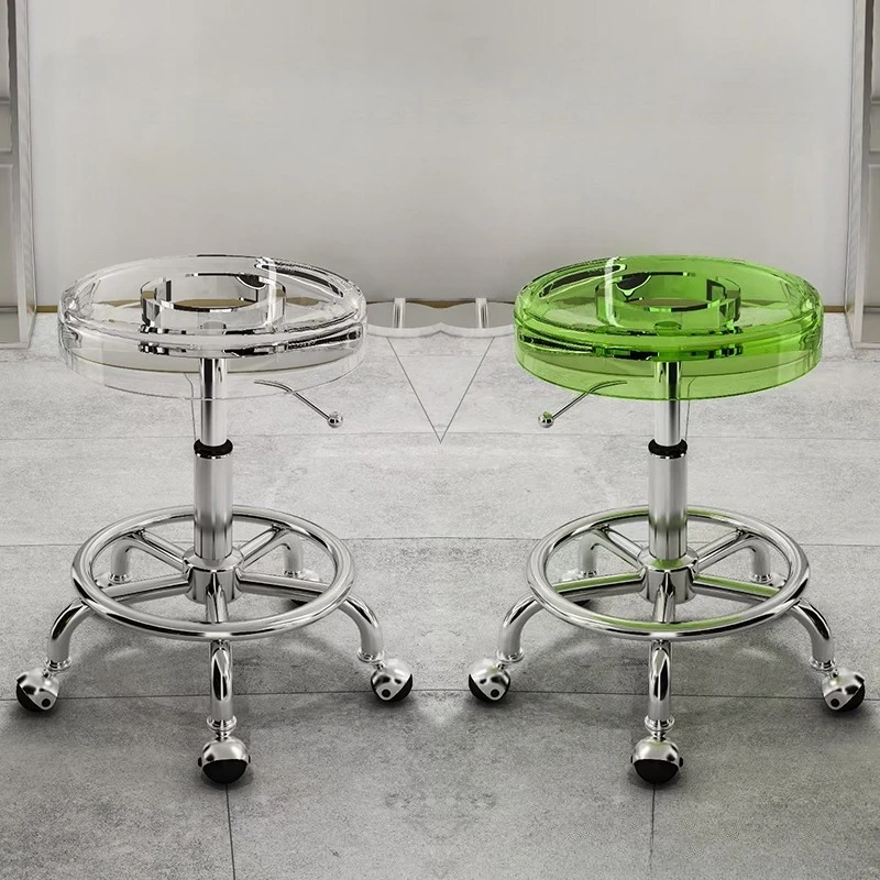 Stainless Steel Acrylic Rotating Stool for Bar Front Desk Hair Cutting Nail Beauty Mobile Lift Chair Five Claw Special