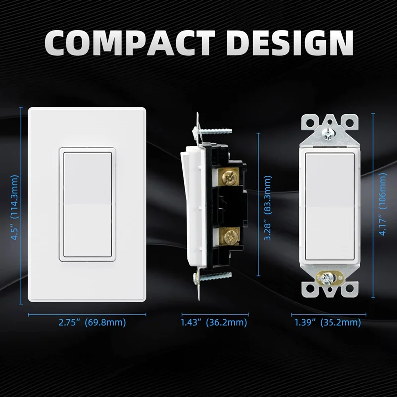 【HAPPYH】On/Off Wall Switch 15Amp, 120-277V Paddle Rocker Replacement Wall Switch Decorator Light Matte White Single Pole, 10 Pac