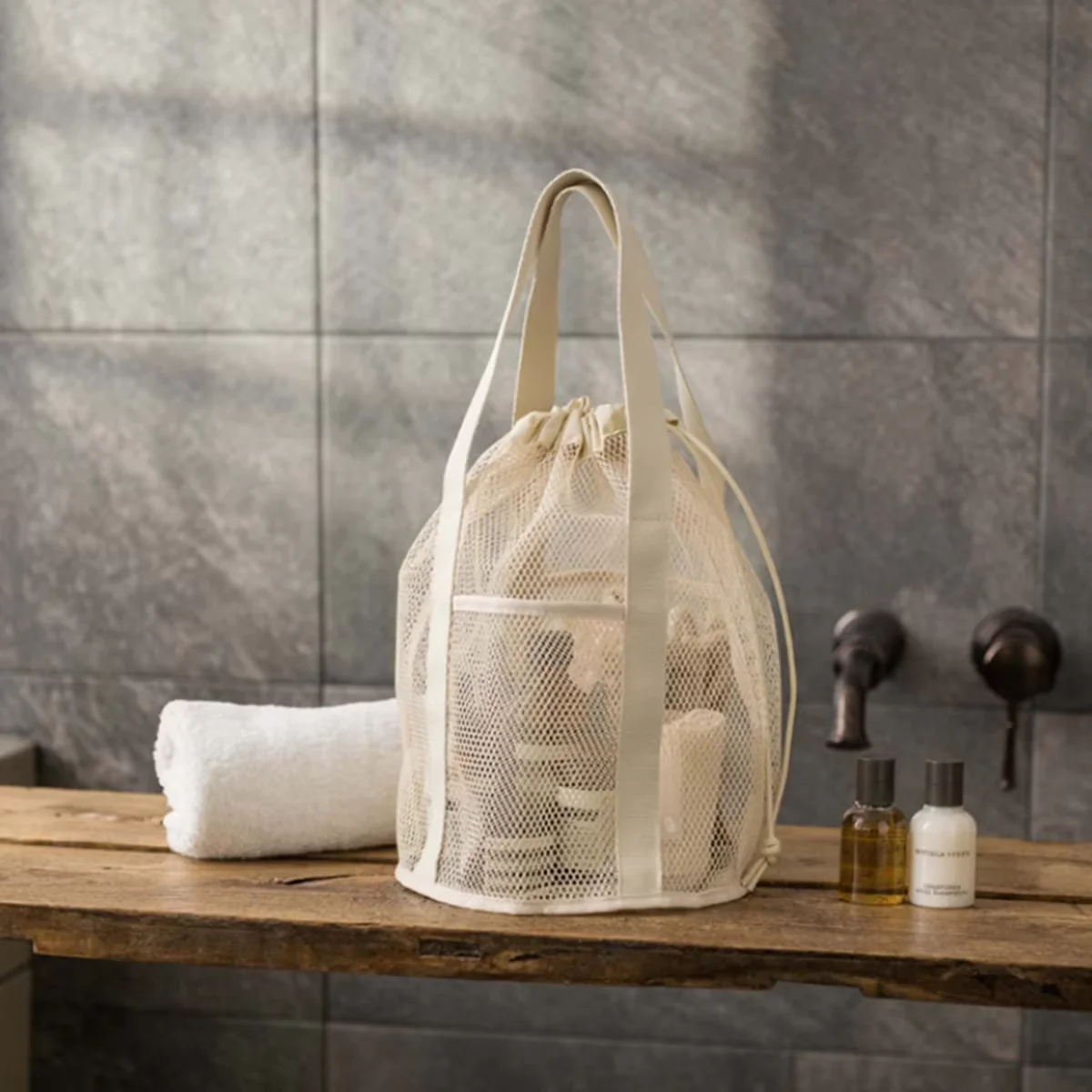 Travel Large Capacity Mesh Nylon Cosmetic Bag Organizer Foldable Casual Mesh Drawstring Bags Rope Bundle Pocket Swim Washing Bag
