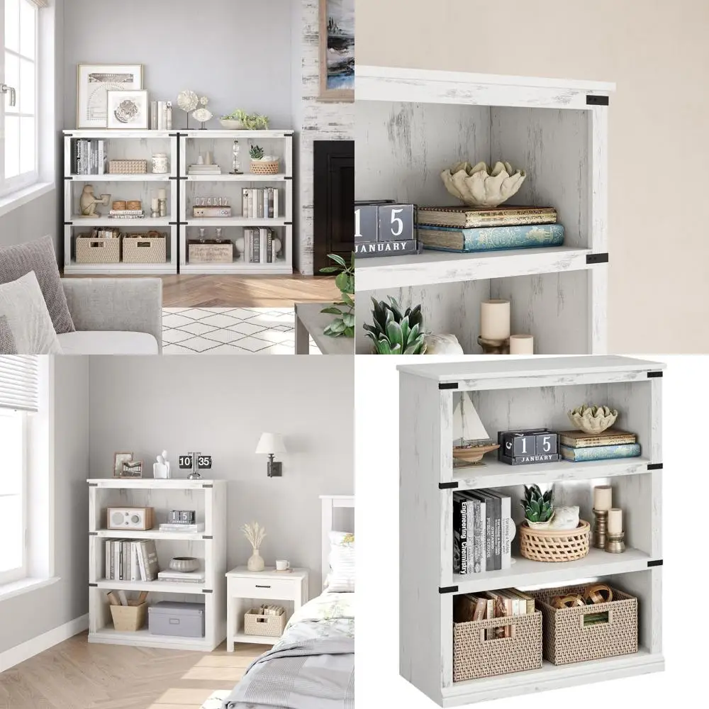 

Трехуровневая деревянная книжная полка с местом для хранения, подходит для дома или офиса, гостиной, спальни (белая, 40 выс. x 31,5 ш. x 12,2 гл.)
