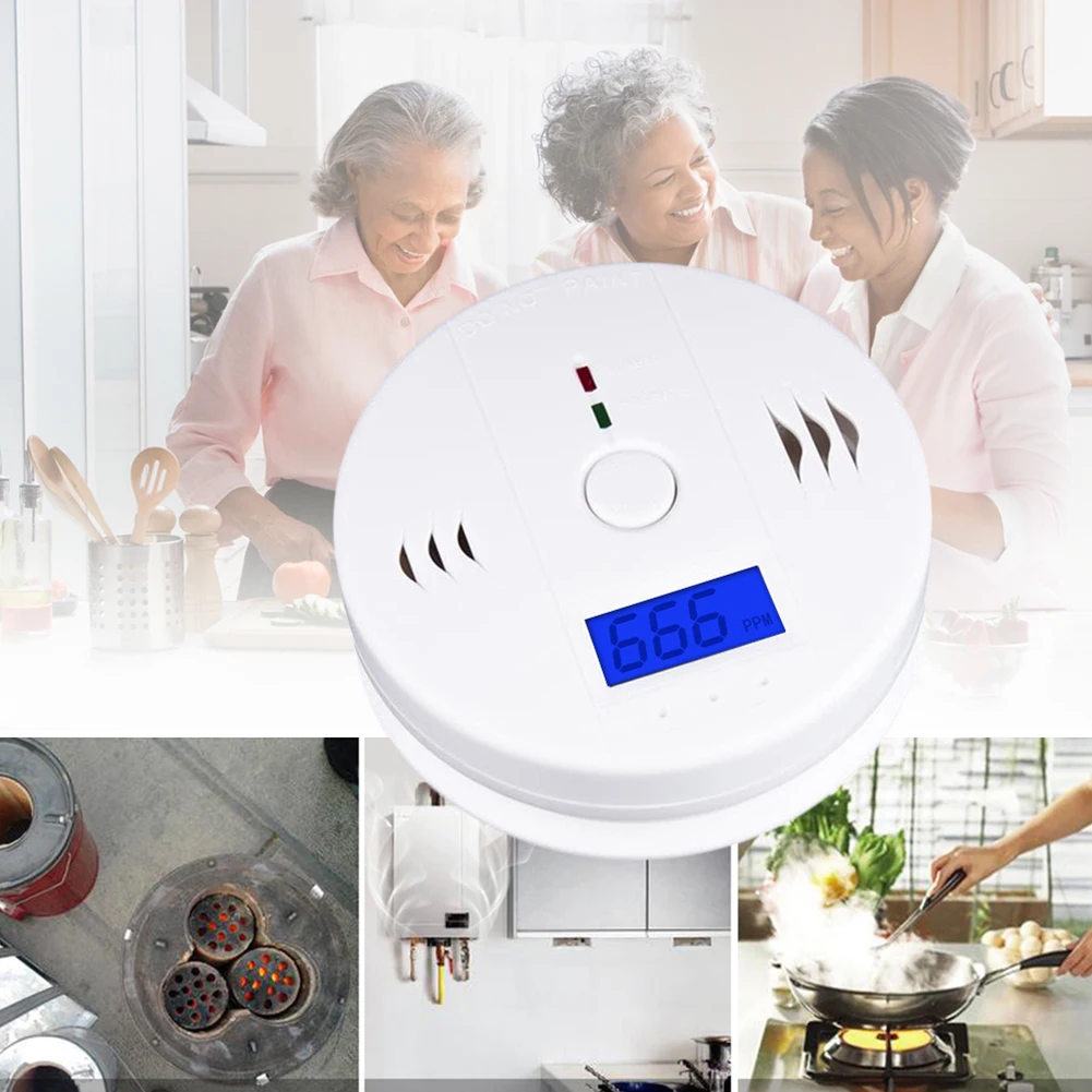 Alarme Sensível Alto Monóxido de Carbono, Bateria, Home Security, Segurança Prática, Branco, Display LCD, Hotel, 1Pc