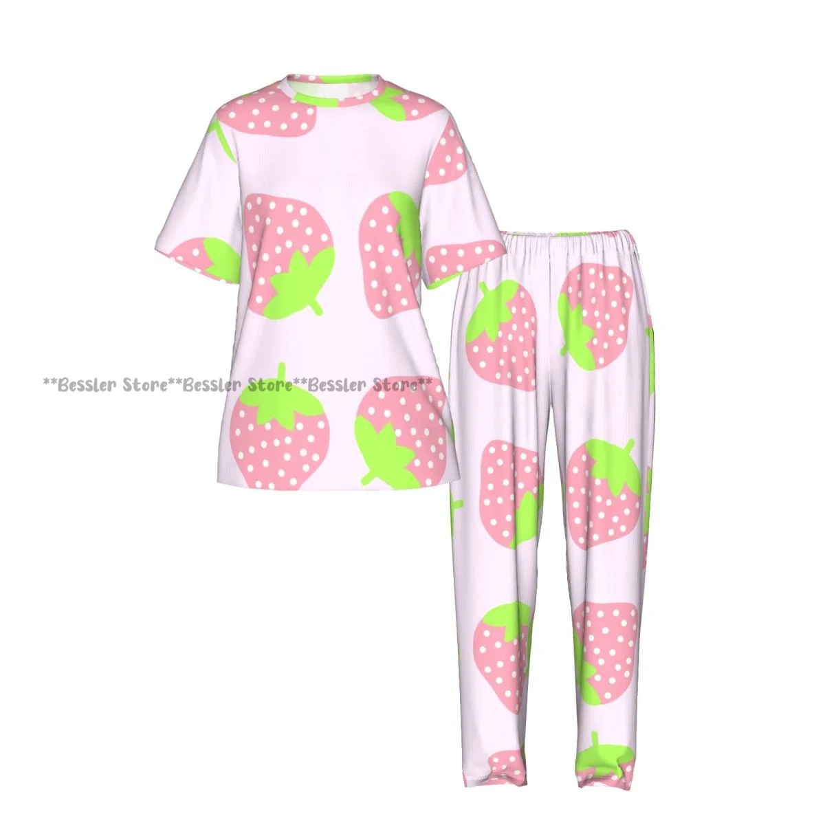 Women's Comfort Pajamas Women's Cute Pink Strawberries Short Sleeve Set Sleepwear - view 2