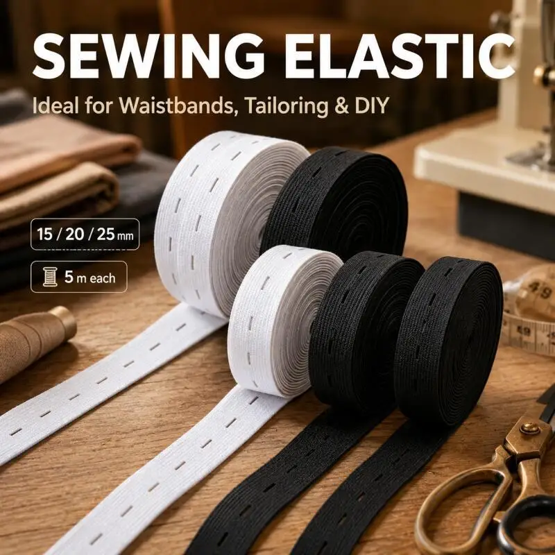 DIY Nähzubehör 15mm 20mm 25mm Knopfloch-Gummiband Weiß Schwarz Knopfloch-Taillenband Verstellbar 5 Meter – Detail 1