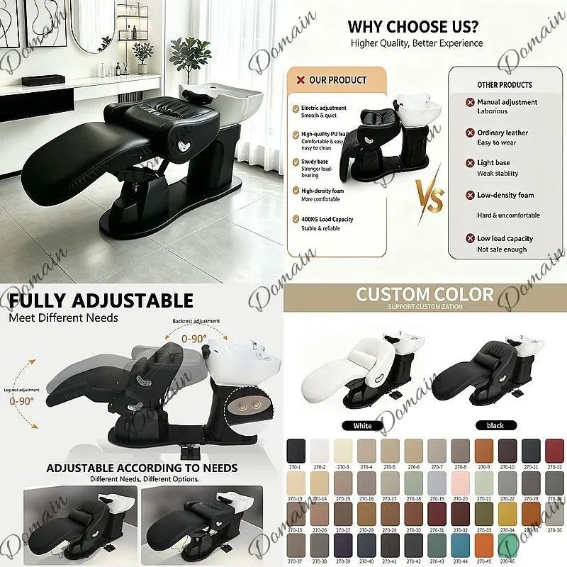 B80 Luxury Electric Lift Hair Washing Bed Salon Rotating Semi-Reclining Shampoo Chair Spa Stylist
