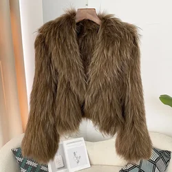 Winter Real Fur Coats Women Lapel Hairy Fluffy Party Outwear Luxury Fur Jackets Warm New in Femme Short Fur Coat Lady