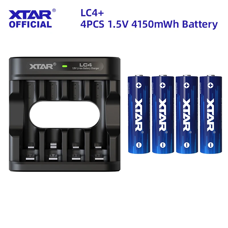 XTAR 4PCS AA 4150mWh 1.5V Li-Ion Rechargeable Battery+XTAR LC4 Charger Mix-charging AA&AAA Batteries  With LED Indicator