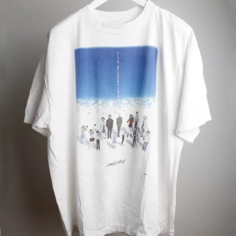 

25ss Летние винтажные футболки Saint из дышащего хлопка с принтом аниме и круглым вырезом, повседневная свободная футболка для мужчин и женщин с короткими рукавами и бирками