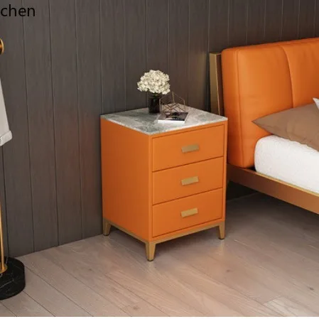 YFY  Bedroom Solid Wood Three-Drawer Bedside Storage Cabinet Simple Luxury Leather Side Cabinet Bedside Table