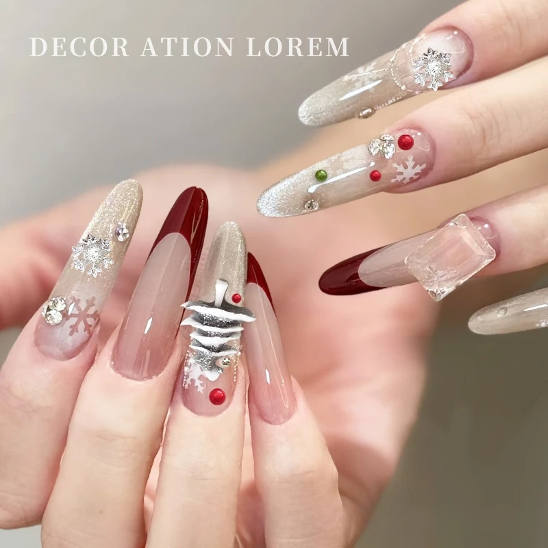 6-delige kerst nail art accessoire set 3D kerstboom nagel tops transparante sneeuwvlok hars nagel studs kleine decoratieve stukken