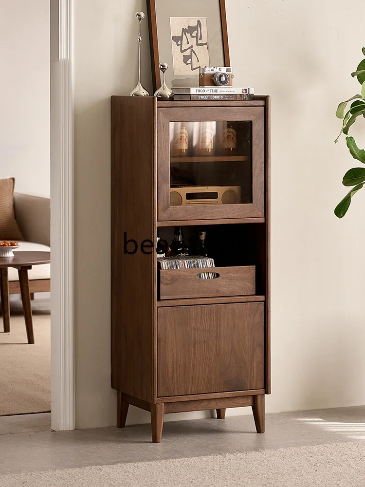 

A26 North American black walnut wine cabinet Nordic solid wood home display locker against the wall