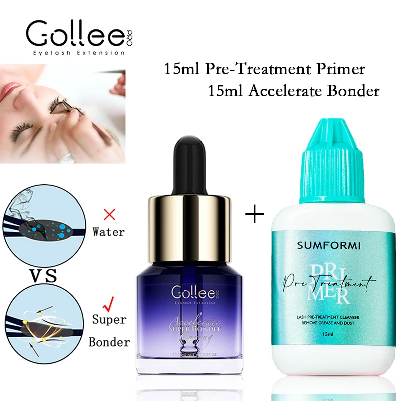 Gollee Primer Lash Extensions 15ML Eyelash Cleaner Primer Super Bonder Eyelashe Preparation Cleaner Bonder Lash with Aloe Makeup