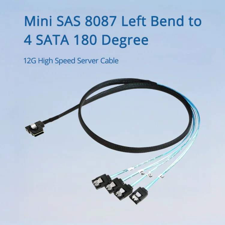 

Mini SAS 8087 Левый изгиб на 4SATA180 градусов 12G Высокоскоростной серверный кабель Дополнительно 0,5 м 1 м