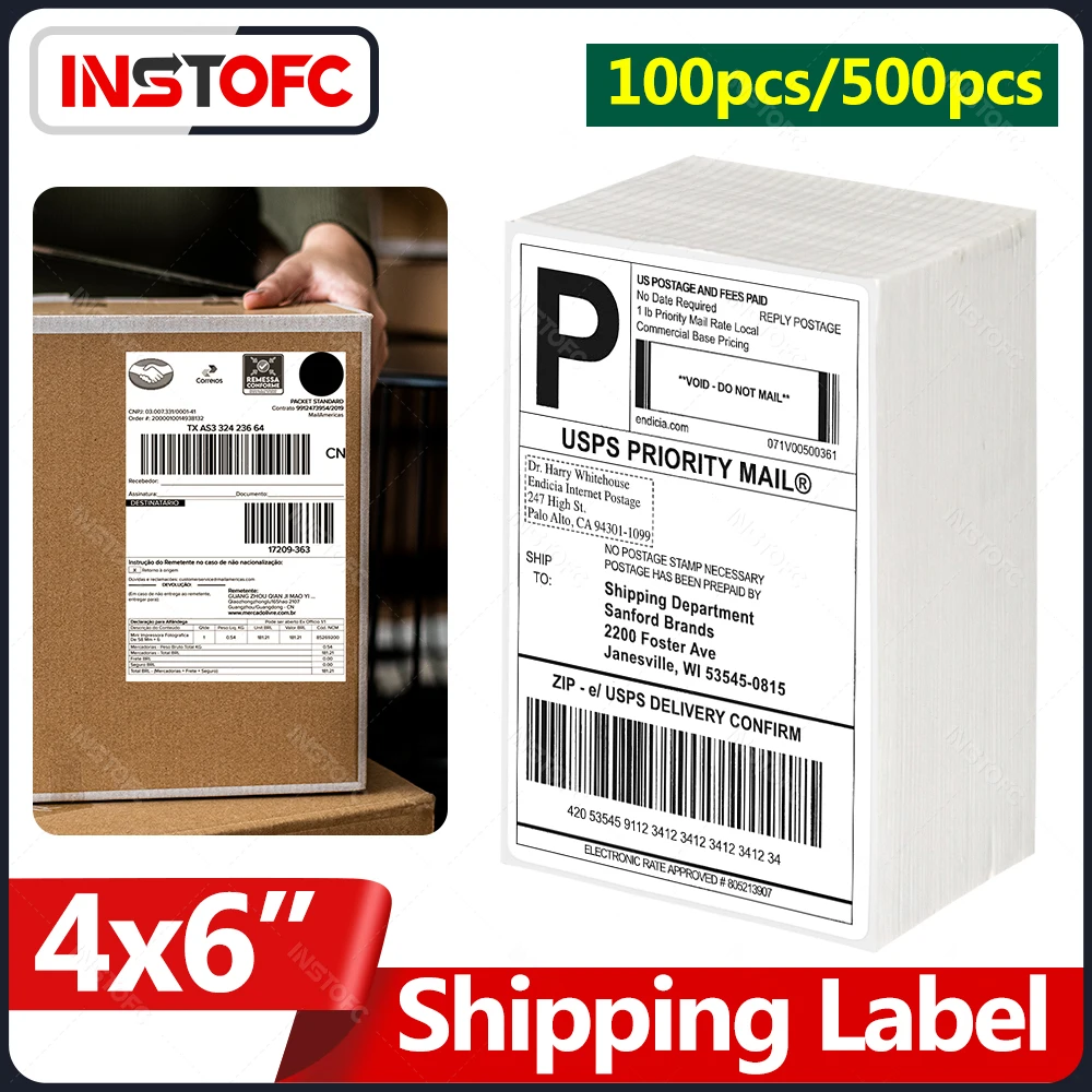 4"x6" Thermal Shipping Label Paper 100pcs or 500pcs Per Package Support UPS DHL Fedex Express Shipping Labels Printing